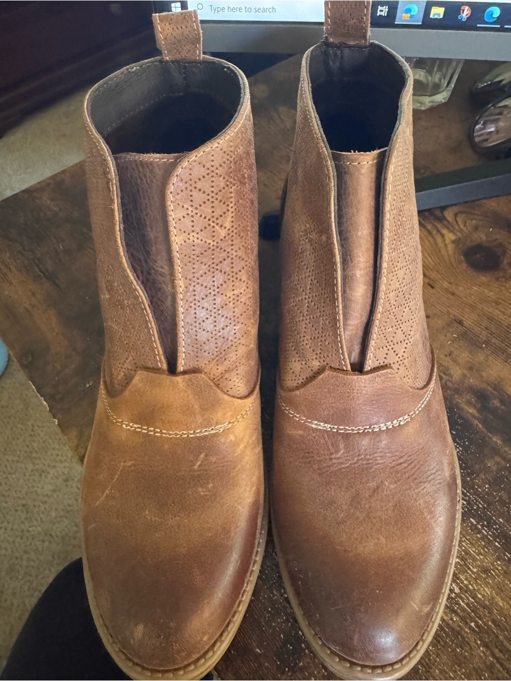 Women's Brown Leather Ankle Booties with Perforated Detail